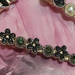 Gold Black Flowers Hair Clip Pin Women Fashion Classic Casual Formal Accessory